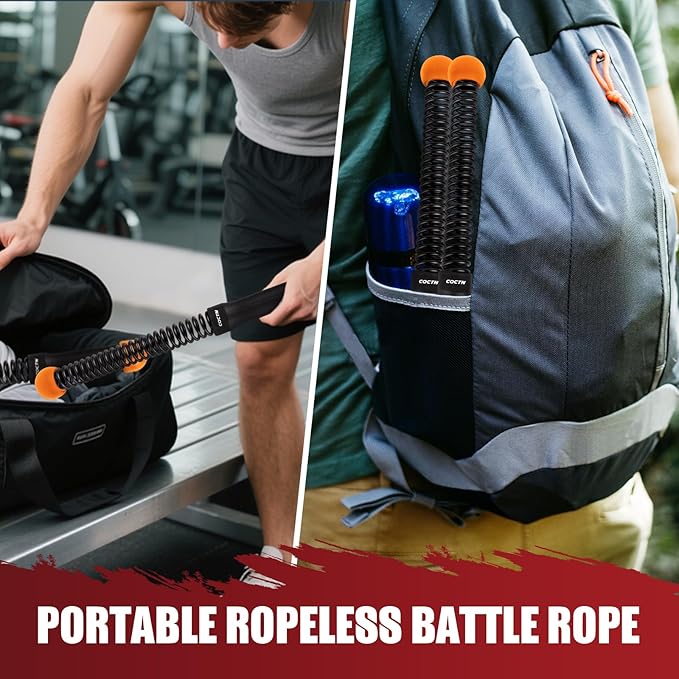 Weighted Ropeless Battle Ropes, Portable Cordless Battle Ropes with Poster | Heavy Duty Portable COCTN Battle Ropes for Strength Building, Cardio Fitness, Workout Equipment for Low-Impact Workout