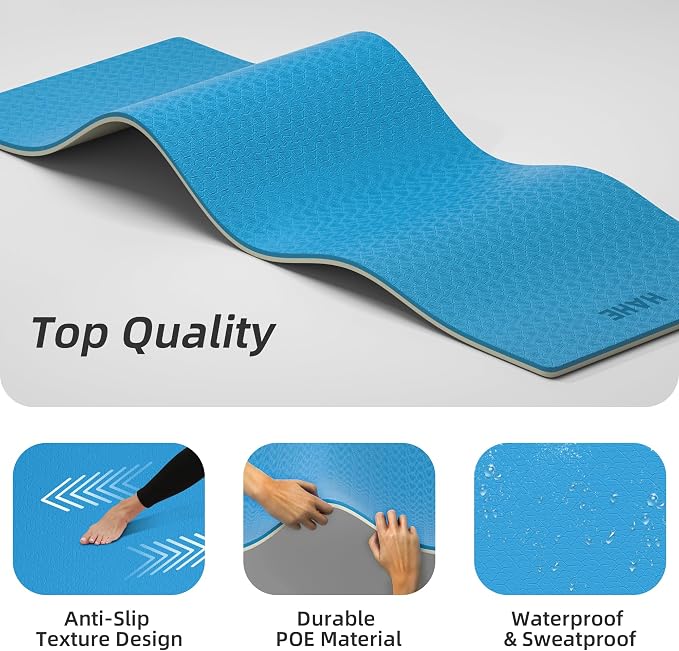 HAHE Wide Yoga Mat 72"x32"x0.4" Thick Pilates Mat with Carrying Strap | Exercise Mats for Home Workout, Wide Non-slip Exercise Mats, Double-Sided POE Fitness Mat for Yoga, Pilates & Travel