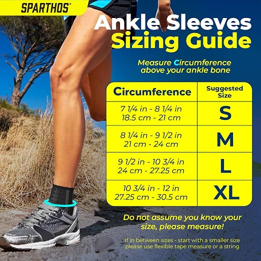 Sparthos Ankle Brace for Women & Men, Foot Compression Sleeve - Black-XL