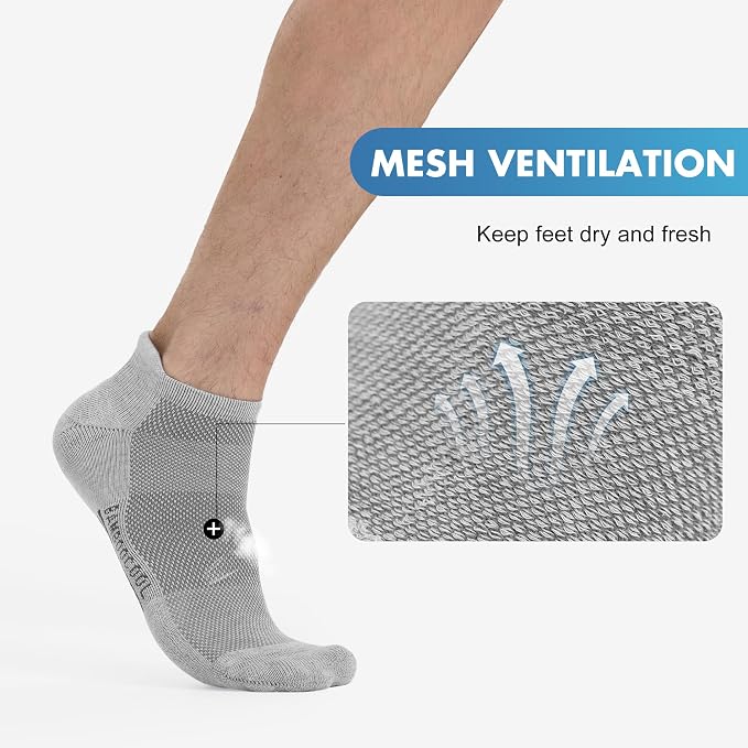 BAMBOO COOL Men's Ankle Socks Moisture Wicking Breathable Odor Control Athletic Cushioned Running Socks Arch Support 8 Pack