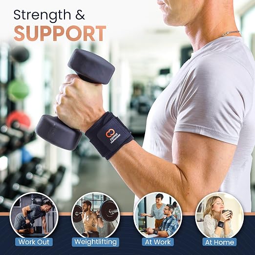 Copper Compression Wrist Wraps (2 Pack) – Adjustable Copper Infused Wrist Support for Weightlifting, Workouts, Injury Recovery, Carpal Tunnel, Tendonitis, and Pain Relief – Breathable and Comfortable Straps