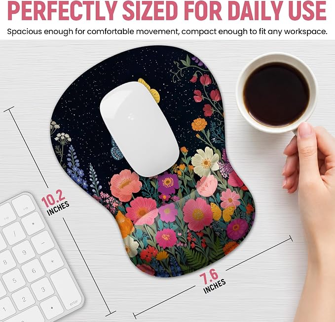 Ergonomic Mouse Pad with Wrist Rest, Gel Wrist Support, Butterfly | 10.2 x 7.6 in Mouse Pad with Smooth Fabric Surface and Non-Slip Rubber Base for Office, Home, Study, and Gaming