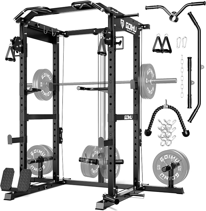RH01 Power Cage Rack, 2000LBS Squat Rack with with Cable Crossover System&LAT Pull Down System, Multi-Function Workout Cage for Home&Garage Gym