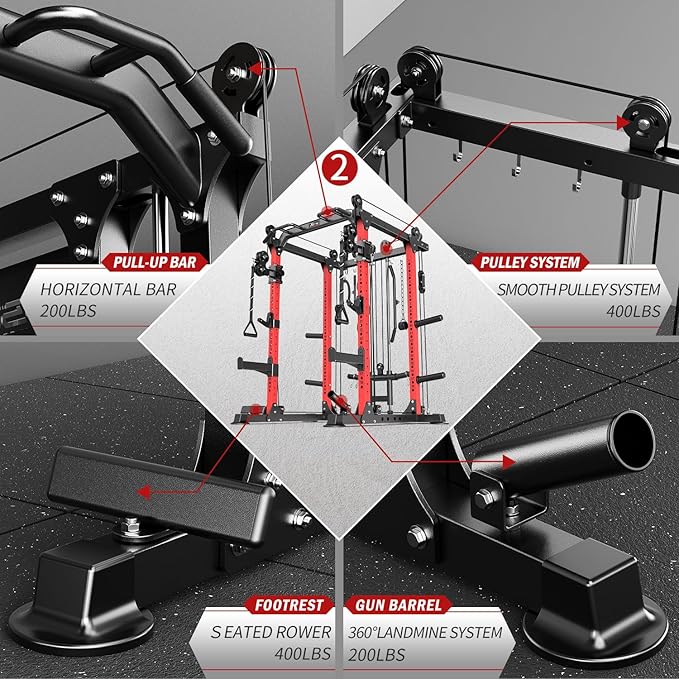 Power Rack Power Cage Multi-Function Squat Rack with Cable Crossover System Selectable More Training Attachment Power Rack for Garage & Home Gym