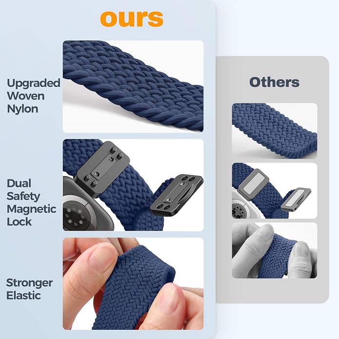 Laffav Braided Stretchy Band Compatible with Apple Watch Bands 42mm 40mm 41mm 38mm 44mm 45mm 46mm 49mm for Women Men, Magnetic Nylon Solo Loop Sport Strap for iWatch Series 11 10 9 8 7 6 5 4 SE Ultra