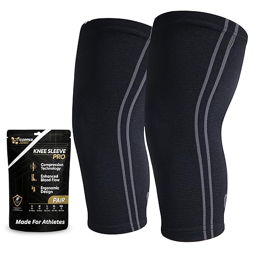 CopperJoint Athletic Knee Sleeve Pair for Women & Men, Moderate Support Compression Knee Sleeves for Running, Workouts, Training & Active Wear, 1 Pair
