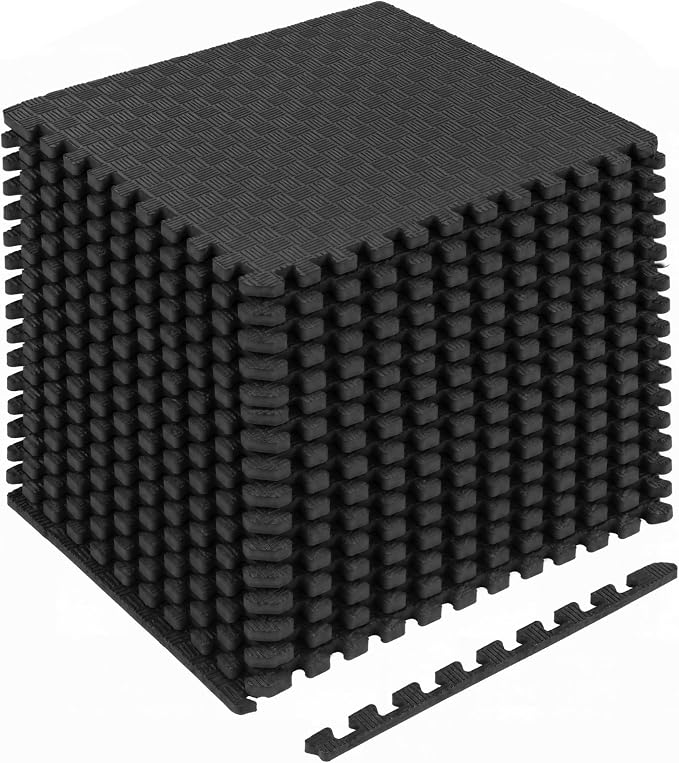HulkFit Puzzle Exercise Mat, 1 Inch EVA Interlocking Foam Floor Tiles Workout Mat for Home Gym Equipment, MMA, Gymnastics, Shock-Absorbing Workout Mat for Garage Flooring and Apartments, 18 Tiles