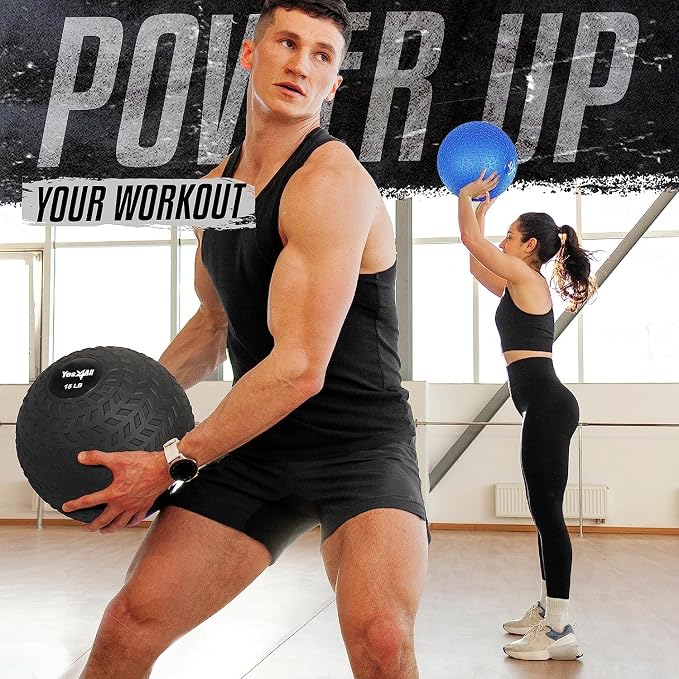 Yes4All Slam Balls, 10-40lb Weighted Ball Weight, Durable PVC Sand Filled Workout Dynamic Slam Ball for Strength Training, Triangle, Black, 25lbs