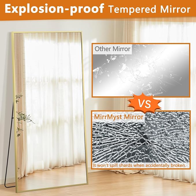 Large Full Length Mirror, 76"x34" Oversized Floor Mirror, Gold | Free Standing, Leaning Wall, Hanging, Full Body, for Bedroom Living Room Gym, Tempered Glass, Rectangular