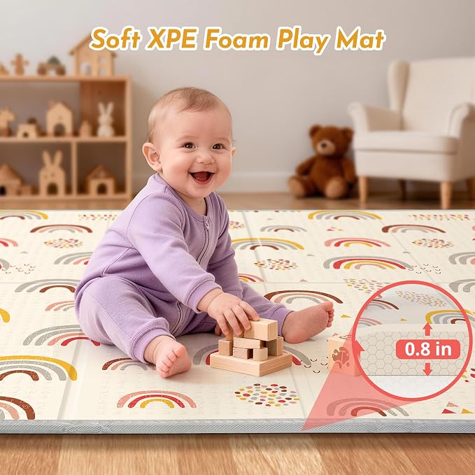 Baby Play Mat for Floor, Extra Large Play Mat for Baby, 79 x71" Memory Foam 0.8" Thick Crawling for Babies,Toddlers Infants, Reversible Baby Play Mat,Foldable Foam Floor Mat for Tummy Time