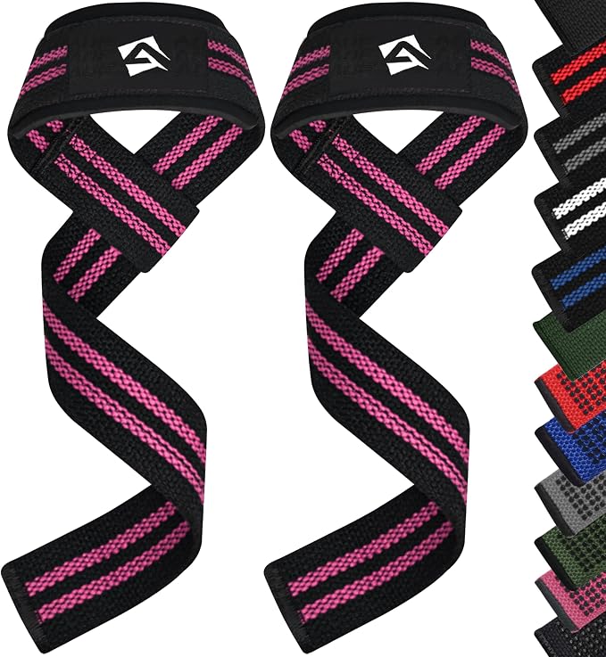 AQF Weight Lifting Straps, Padded Cotton Gym Wrist Straps for Deadlifts | 23" Extra-Long, Heavy-Duty Webbing, 5mm Neoprene Cushioning, Open-Loop Design, Sold as Pair, Ideal for Rows & Pull Workout