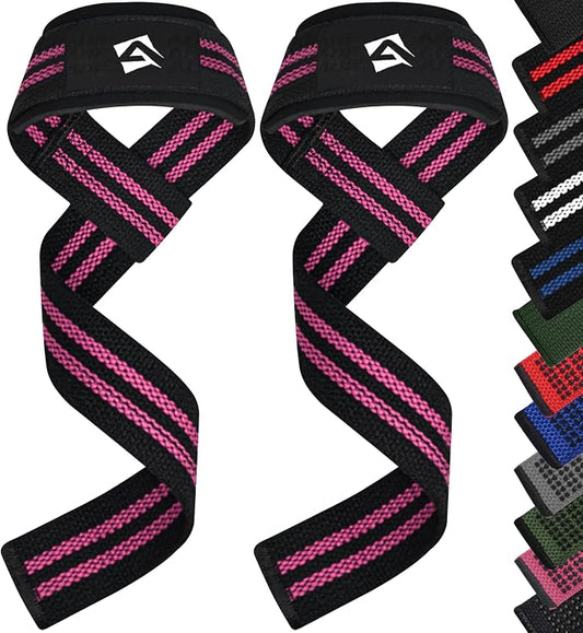 AQF Weight Lifting Straps, Padded Cotton Gym Wrist Straps for Deadlifts | 23" Extra-Long, Heavy-Duty Webbing, 5mm Neoprene Cushioning, Open-Loop Design, Sold as Pair, Ideal for Rows & Pull Workout