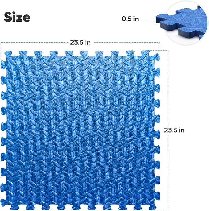 16 Pack 64 sqft Home Gym Mat, Puzzle Exercise Mat, of EVA Interlocking Foam Floor Tiles for Home Workout Equipment and Kids' Play Areas - Blue, 24 in x 24 in x ½ in - 16 Tiles (Blue, 16 Pack 64 sq ft)