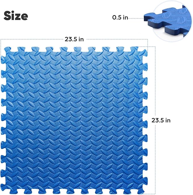 24 Pack 96 sqft Home Gym Mat, Puzzle Exercise Mat, EVA Interlocking Foam Floor Tiles for Home Workout Equipment and Kids' Play Areas - Blue, 24 in x 24 in x ½ in - 24 Tiles (Blue, 24 Pack 96 sq ft)
