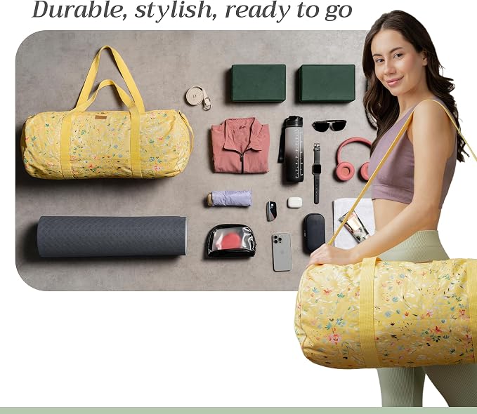 Maison d' Hermine Yoga Mat Duffle Bag Gym Tote Yoga Mat Carry Bag | Cylindrical bag for Woman Men Gifts Adjustable shoulder straps with Drawstring Water Bottle Pocket and zipper pocket