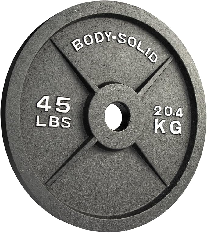 Body-Solid Cast Iron Olympic Single Weight Plate - Free Weights, Dumbbell Plates, 2 Inch Standard Hole for Barbell
