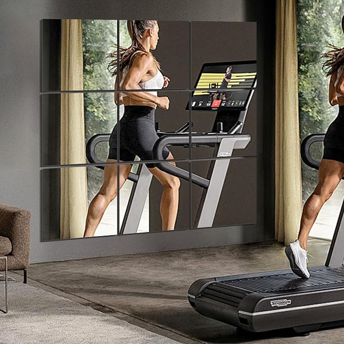 Vlush Adhesive Mirror Tiles 12'' x 12'' x 10PCS Home Gym Decor Full Body & Full Length Mirrors Wall Mounted Mirrors Decorative for Home Gym, Door, Bedroom & Bathroom