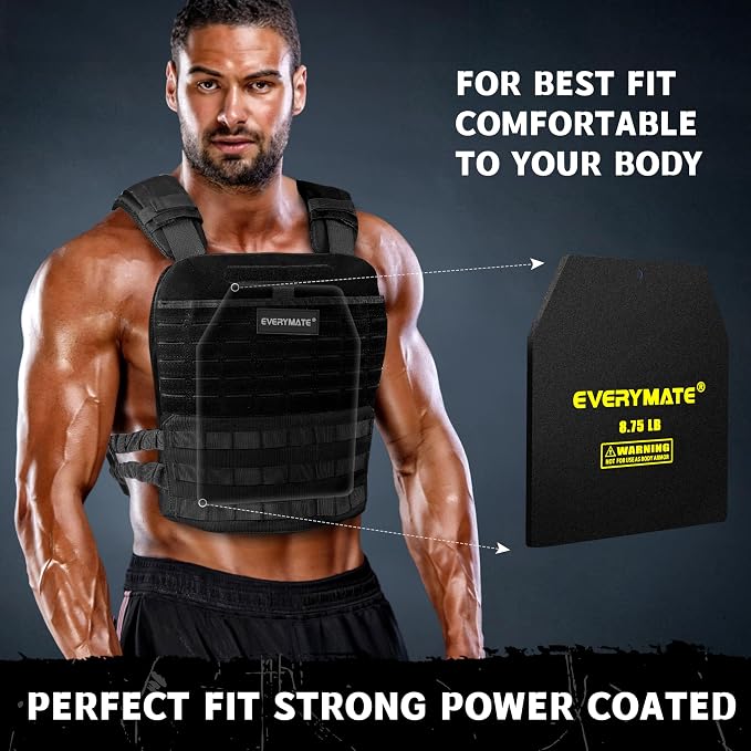 EVERYMATE Tactical Weighted Vest Plates – 3.75/5.75/8.75/14.5/19.75LB Pairs – Insert Weighted Vest Plates- Contoured Ergonomic Fit – WODs, Strength Training, Running, Weight Plates for Vest