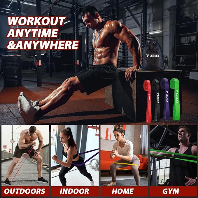 LEEKEY Pull Up Assistance Bands,Muit Levels Resistance Bands for Senior/Adults,Exercise Bands with Door Anchor, Strength Bands for Fitness Training, Physical Therapy,Home Gym Workouts