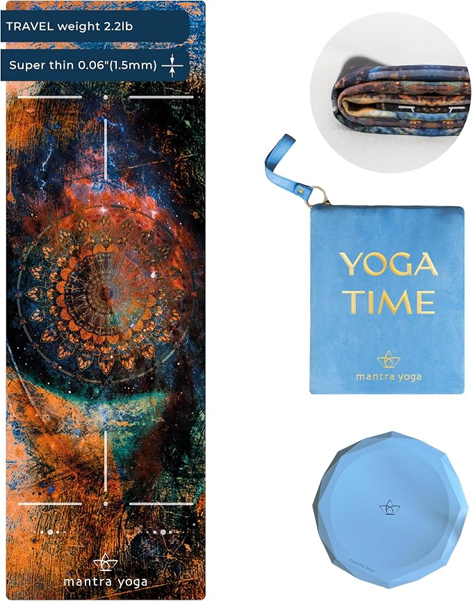 Mantra Yoga Travel PRO 1.5mm with Knee Pad - Foldable Fitness & Exercise Mat with Bag | Lightweight, Compact & Eco-Friendly | Non-Slip & Washable | For All Types of Yoga | 72" L x 24" W | 2.6 lbs