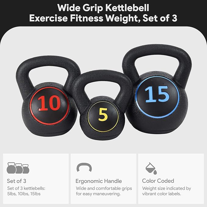 BalanceFrom Vinyl Kettlebell Set, 30/45/50/75 Pound Options – Cement-Filled Strength Training Weights with Ergonomic Grip and Color Coding for Full Body Fitness at Home or Gym
