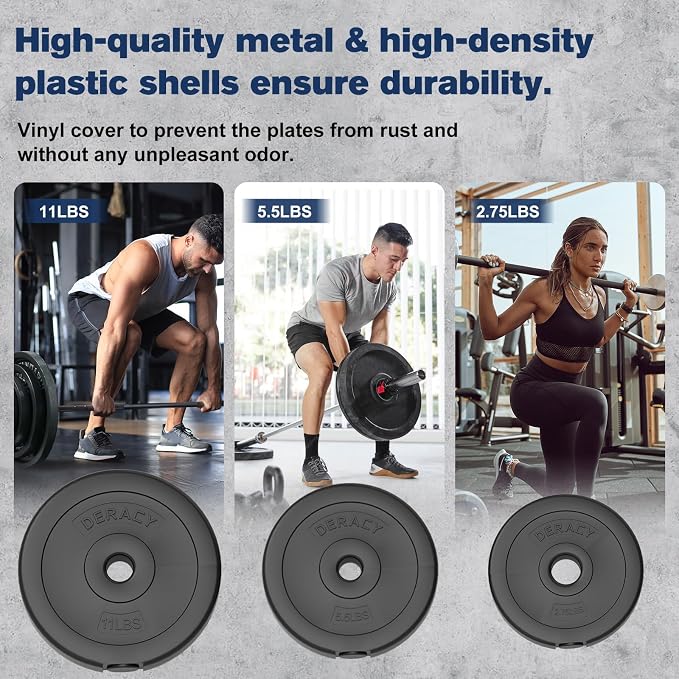 DERACY Barbell Weight Set, 43lbs Barbell Set Adjustable Olympic Weights, 6 Plates, 57.5 Inch Bar & Thick Foam Shoulder Pad, for Home Gym, Exercise, Lifting, Body Fitness, Workout to Build Muscle