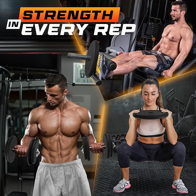 Yes4All Standard Weight Plates, 1-Inch Cast Iron Barbell Weights, Wide Range 5–50 LB, Ideal for Strength Training & Workout Routine, Available in Single, Pair & Set of 4