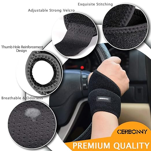CERBONNY Carpal Tunnel Wrist Brace,2Pack Wrist Support Brace Adjustable Wrist Strap Reversible Wrist Brace for Sports Protecting/Carpal Tunnel/Arthritis-Right&Left