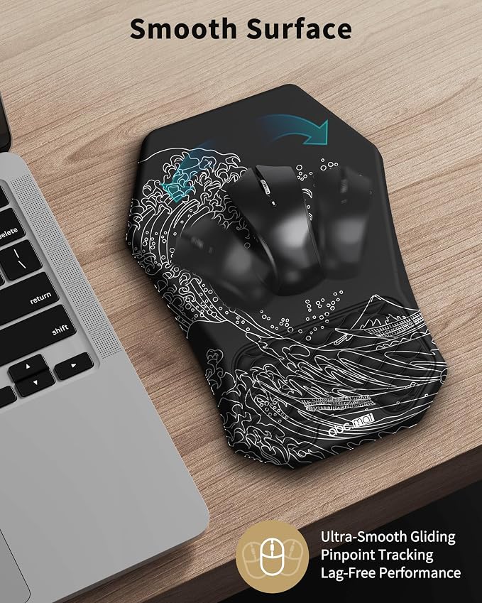 Ergonomic Mouse Pad Wrist Rest and Keyboard Wrist Rest Support Set | Massage Design Mousepad for Carpal Tunnel Pain Relief, Memory Foam, Non-Slip PU Base for Computer Desk, Sea