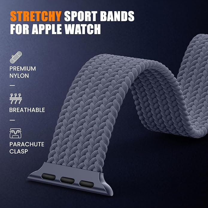 Elastic Sport Band for Apple Watch Ultra 3/2/1 Bands 49mm 46mm 45mm 44mm 42mm 41mm 40mm 38mm Men Women, Adjustable Parachute Buckle Nylon Fabric Wristband for iWatch Series 11 10 SE 9 8 7 6 5 4 3