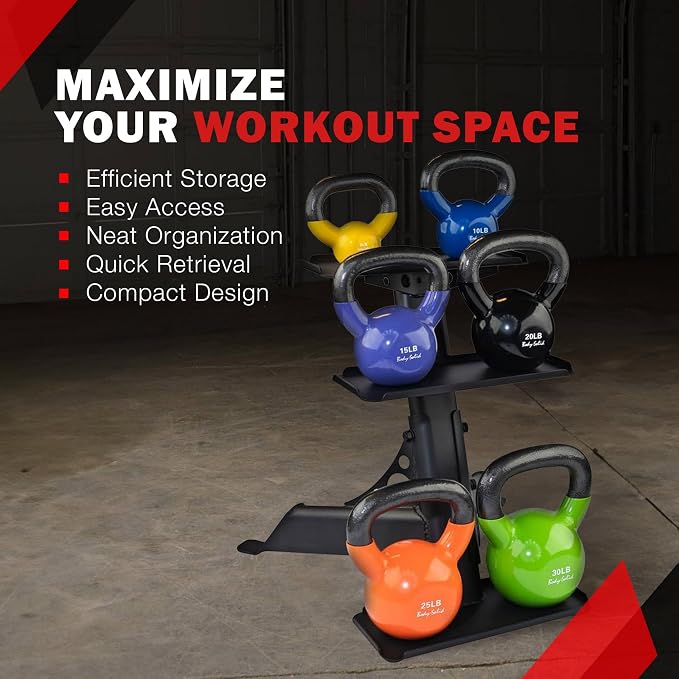 Body-Solid (GDKR50B) 3-Tier Kettlebell Rack - Compact, Durable Kettlebells Weight Stand for Home Gym, Fits 5-50 lb Kettle bells | Compact. Durable Kettlebells Weight Stand for Home Gyms. Fits 5-50 lb Kettle bells.