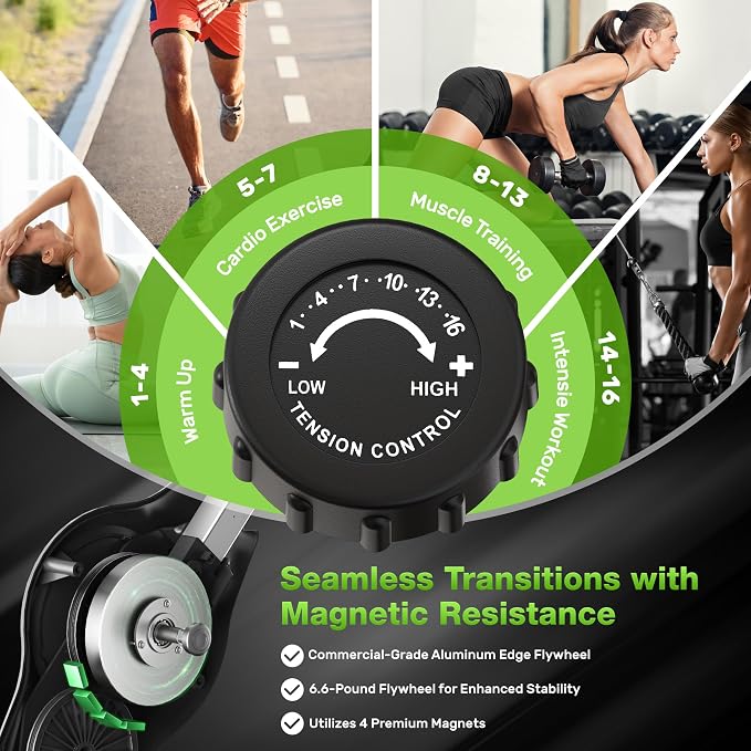 Exercise Bike, 5 in 1 Foldable Stationary Bike for Seniors, 16-Level Adjustable Magnetic Resistance, Indoor Workout Bike with 330LB Capacity, Comfortable Seat Backrest X-bike