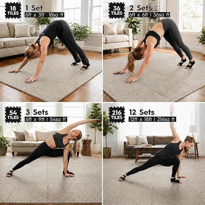 18pcs Puzzle Exercise Mat, 12.6"x12.6"x0.4", 18sqft EVA Interlocking Foam Floor Tiles, Protective, Water-Resistant Flooring for Home Gym & Workout Equipment