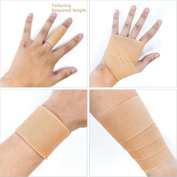 [24 Pack 2" x5 Yards] Beige-Self Adhesive Bandages Pre Wrap, Athletic Elastic Cohesive Bandage for Sports, Injuries, Treatments, and Recovery, First Aid Tape Vet Wrap for Cat, Dog