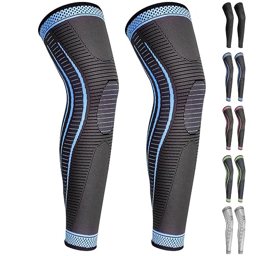 2 Pack Full Leg Compression Sleeves, Long Knee Brace Support for ACL,PCL, Meniscus Tear, Arthritis, Tendinitis,Men And Women (X-Large, Blue)