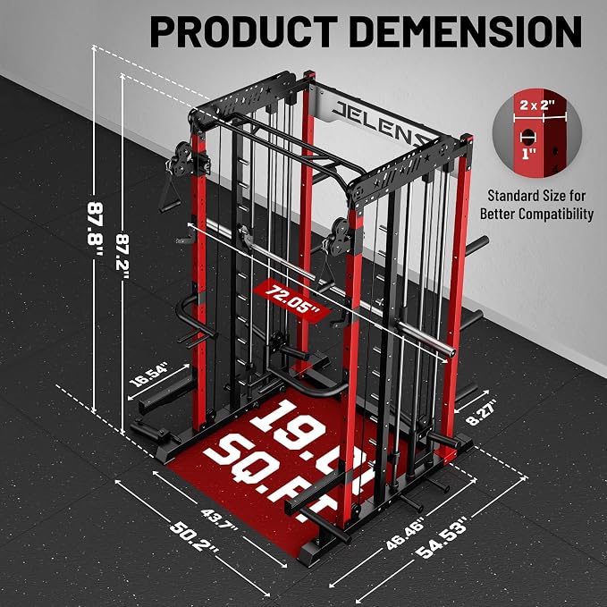 JELENS Smith Machine for Home Gym, Multi-Function M12 Power Cage with Cable Crossover System, Squat Rack with Smith Bar and More Attachment