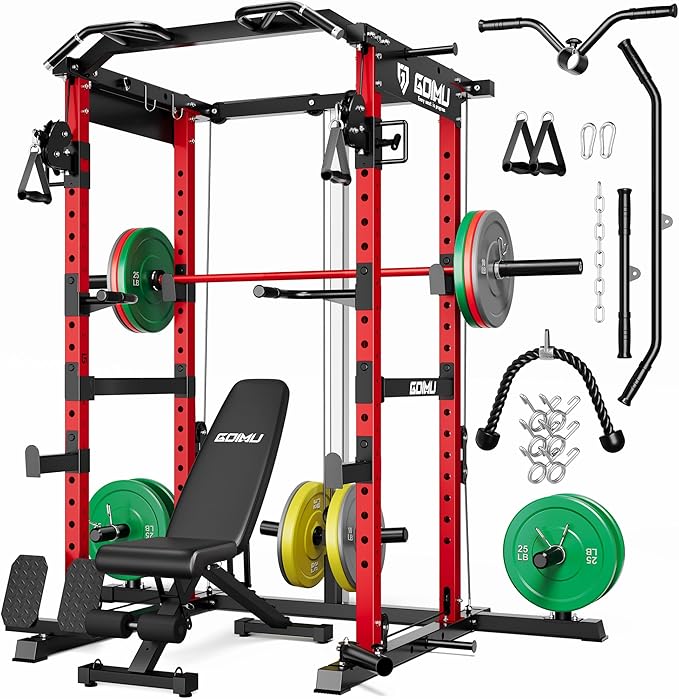 RH01 Power Cage Rack, 2000LBS Squat Rack with with Cable Crossover System&LAT Pull Down System, Multi-Function Workout Cage for Home&Garage Gym