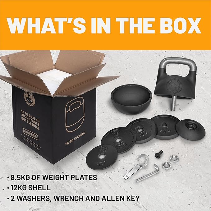 Adjustable Kettlebell Set [Bells of Steel] Kettle Bell Weight Set, Steel Shell, Internally-Loaded for Full Body Workouts, Competition Standard 35mm Handle
