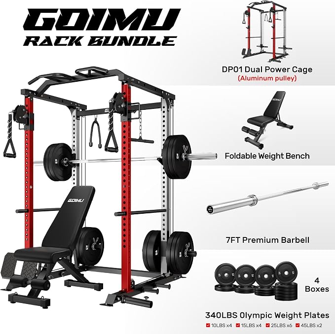 DP01 Power Cage, 2000LBS Squat Rack with Cable Crossover and Dual Independent Pulley System, Full Cage for Full Body Training, Power Rack with More Training Attachments for Home Gym