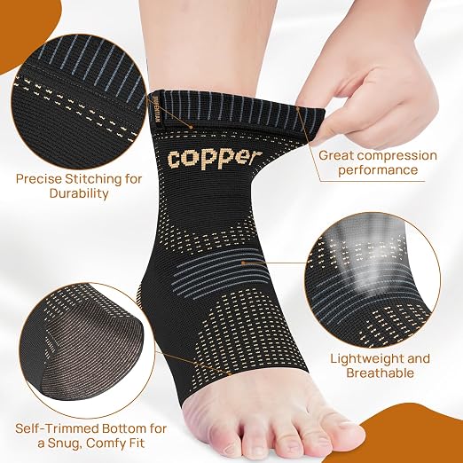 JIUFENTIAN Ultra-Breathable Copper Ankle Braces for Men and Women, XL | AirFlow Knit, Anatomical fit, All-Day Wear - Ankle Sprains & Tendonitis & Plantar Fasciitis & Sports & Injury Recovery