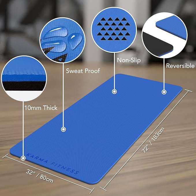 Large Exercise Mat – Extra Thick 10mm Workout Mat (72"x32") – Non-Slip TPE Yoga Mat for Women & Men – Pilates, HIIT, Fitness & Home Gym Mat – Includes Free Carry Bag