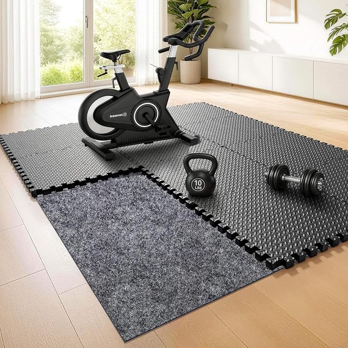 Non Slip Underlay for Interlocking Gym Mats, Prevents Foam Floor Mats from Sliding, Floor Grip Pad for Exercise Equipment Mats, Felt Anti Slip Mat with TPR Rubber Backing – 71"×94" (Fits 12 Tile)