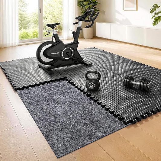 Non Slip Underlay for Interlocking Gym Mats, Prevents Foam Floor Mats from Sliding, Floor Grip Pad for Exercise Equipment Mats, Felt Anti Slip Mat with TPR Rubber Backing – 71"×47" (Fits 6 Tile)