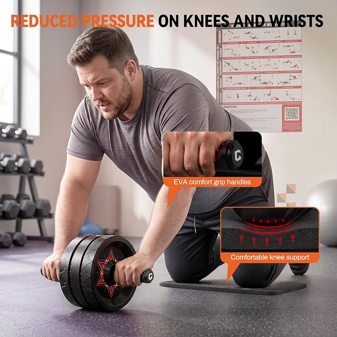 VINSGUIR Ab Roller Wheel, Abs & Core Workout Equipment for Home Gym with Knee Pad Accessories, Abdominal Wheel for Full-body Strength Training