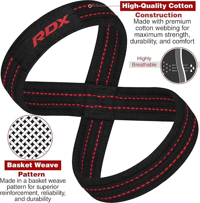 RDX Weight Lifting Straps Figure 8, Anti Slip Strap with Cuffs Wrist Support for Gym Workout Deadlift Powerlifting Bodybuilding Weightlifting, Fitness Strength Training, Hand Bar Grip for Men
