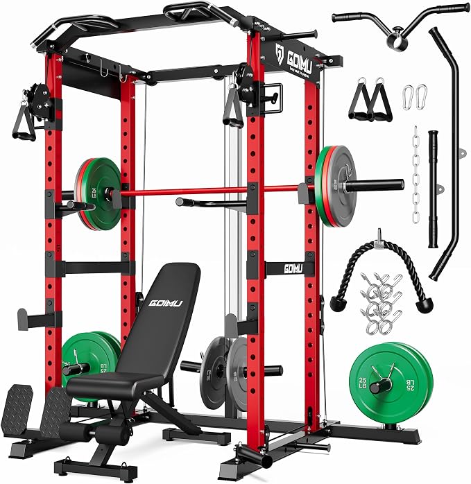 RH01 Power Cage Rack, 2000LBS Squat Rack with with Cable Crossover System&LAT Pull Down System, Multi-Function Workout Cage for Home&Garage Gym