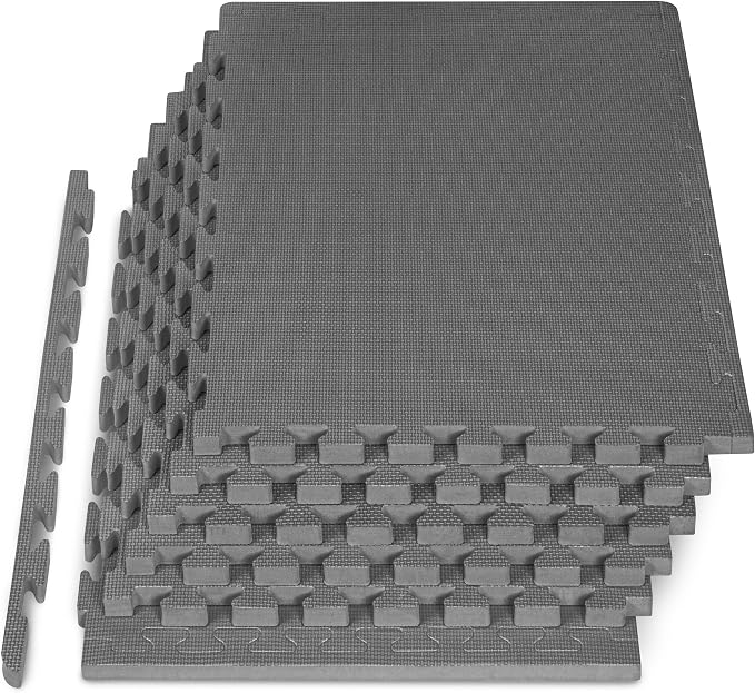 ProsourceFit Weaved Pattern Extra Thick Exercise Puzzle Mat 1-inch, EVA Foam Interlocking Tiles for Protective, Cushioned Flooring for Home and Gym Equipment; Grey, 24 SQ FT, 6 Tiles