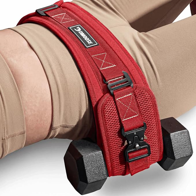 DMoose Fitness Hip Thrust Belt - Dual-Strap Glute Builder for Dumbbells, Plates, Kettlebells (Supports up to 700 lbs) - Comfortable Padded Booty Belt for Home & Gym