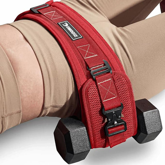 DMoose Fitness Hip Thrust Belt - Dual-Strap Glute Builder for Dumbbells, Plates, Kettlebells (Supports up to 700 lbs) - Comfortable Padded Booty Belt for Home & Gym