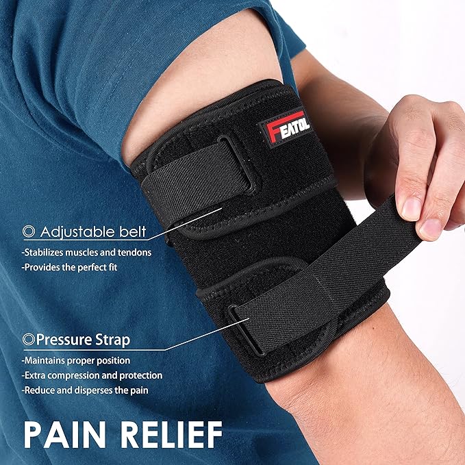 FEATOL Bicep Tendonitis Brace Compression Sleeve Support, Upper Arm Brace Tricep Bicep Support Bands for Men and Women, Arm Wrap Pain Relief for Muscle Strains and Inflammation(Black, X-Large)